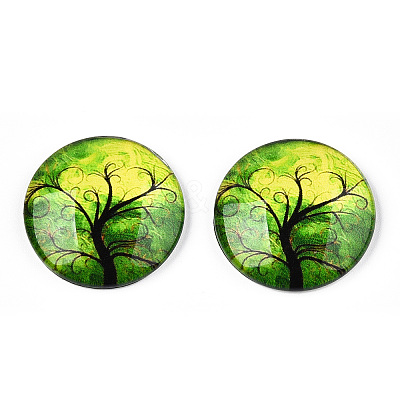 Half Round/Dome Tree Pattern Glass Flatback Cabochons for DIY Projects GGLA-Q037-25mm-M28-06-1