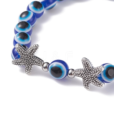 3Pcs 3 Style Evil Eye Resin Beaded Stretch Bracelets Set with Sea Turtle & Starfish & Shell for Women BJEW-JB07542-1
