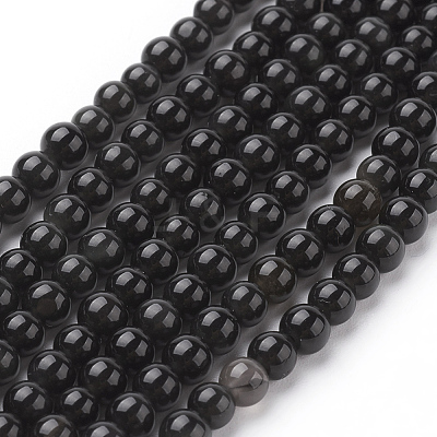 Natural Obsidian Round Beads Strands G-G735-19-4mm-1