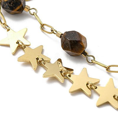 Ion Plating(IP) 304 Stainless Steel Star Link Chains Double Layer Multi-strand Bracelet BJEW-K238-08G-1