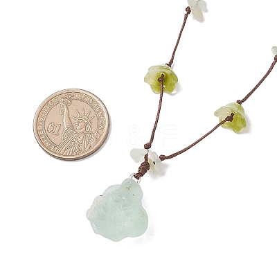 3Pcs 3 Styles Raw Rough Natural Green Fluorite & Rose Quartz & Quartz Crystal Nuggets Pendant with Handmade Lampwork Flower Adjustable Waxed Polyester Cord Necklaces for Women NJEW-TA00210-1