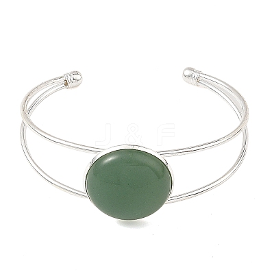 Natural Mixed Gemstone Flat Round Brass Hollow Cuff Bangles for Women BJEW-JB14330-01-1