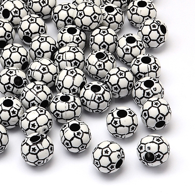 FootBall/Soccer Ball Craft Style Acrylic European Beads SACR-R886-06A-1
