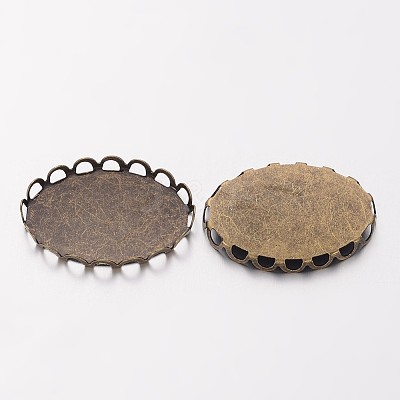 Flat Oval Brass Lace Edge Bezel Cups X-KK-E185-AB-NF-1