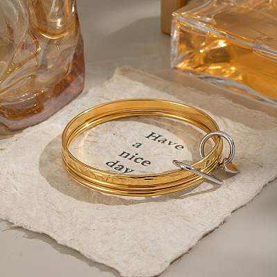 304 Stainless Steel Textured 3-Strand Bangle Sets with Heart Links QJ5292-1