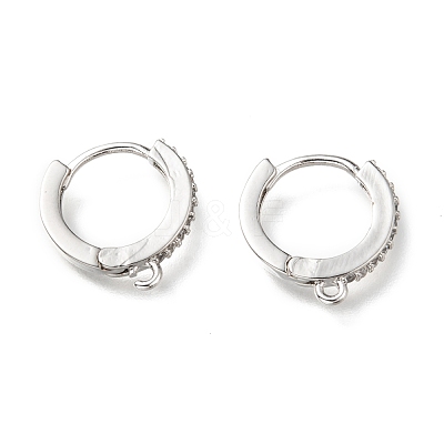 Brass Micro Pave Clear Cubic Zirconia Huggie Hoop Earring Findings EJEW-O107-01P-1