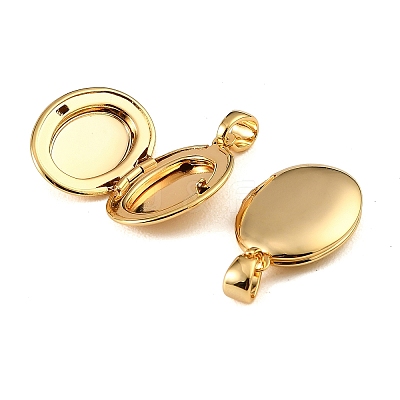Floral Embossed Brass Locket Pendants KK-CBA7157-04G-1