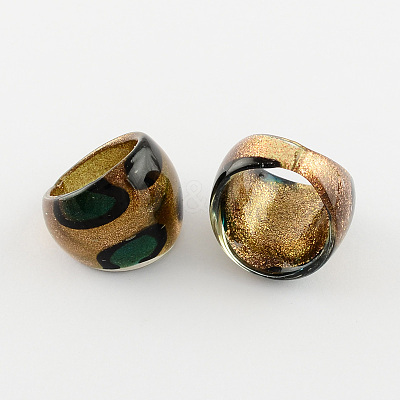 Handmade Gold Sand Lampwork Wide Band Rings RJEW-Q150-M14-B-1