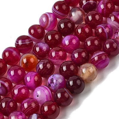 Natural Banded Agate Beads Strands G-I392-A01-6mm-01-1