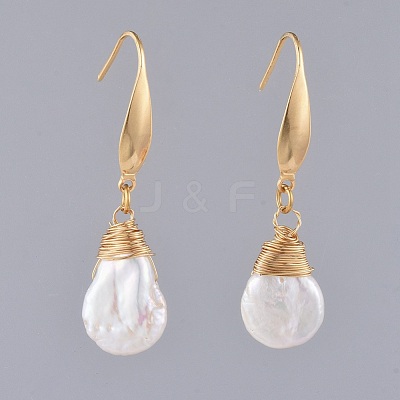 Natural Baroque Pearl Keshi Pearl Dangle Earrings X-EJEW-JE03527-1