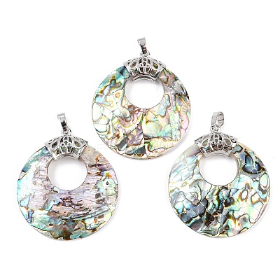 Natural Paua Shell Flat Round Pendants KK-C135-01P-1