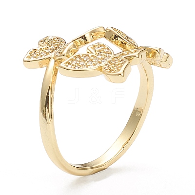 Brass Micro Pave Clear Cubic Zirconia Cuff Rings ZIRC-M117-03G-1
