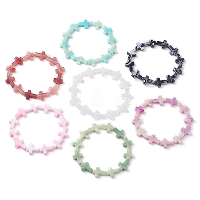 7Pcs 7 Colors Cross Acrylic Beads Stretch Bracelets for Women Men BJEW-JB11434-1