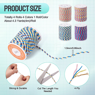 4 Rolls 4 Colors 4-Ply Polycotton Cord with Metallic Thread OCOR-TA0003-33A-1
