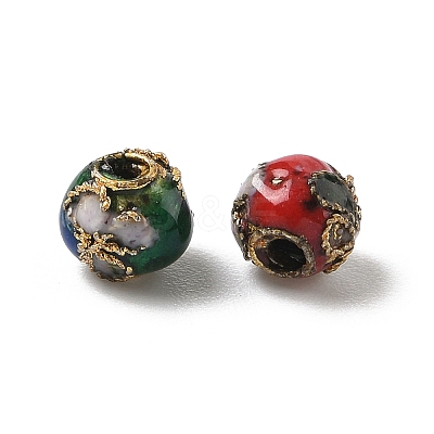 Vintage Handmade Round with Flower Pattern Cloisonne Beads CLB-XCP0001-02-1