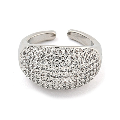 Real Platinum Plated Brass Micro Pave Clear Cubic Zirconia Cuff Rings RJEW-L113-016P-03-1