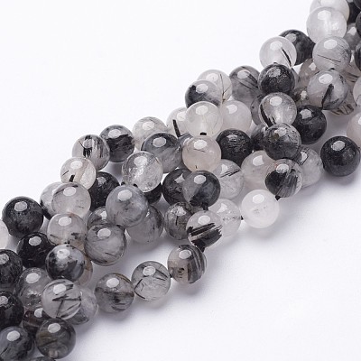 Natural Black Rutilated Quartz Beads Strands X-G-D295-8mm-1