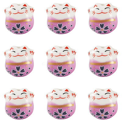 9Pcs Handmade Printed Porcelain Beads PORC-TADJ0001-01E-1