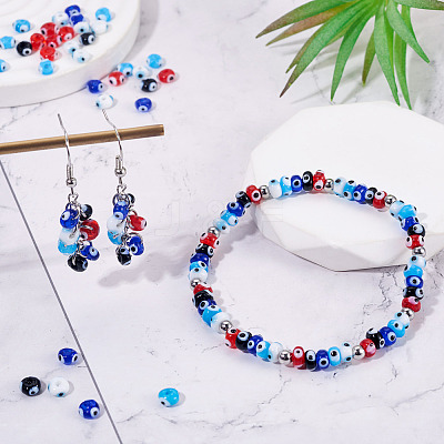 100Pcs 5 Colors Handmade Evil Eye Lampwork Beads Strands LAMP-TA0001-88B-1