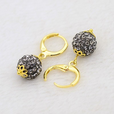 Dangling Round Ball Resin Rhinestone Earrings EJEW-J080-12G-1