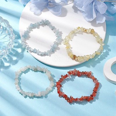 12 Constellation Natural Mixed Gemstone Chip Beaded Stretch Bracelets Sets for Women Men BJEW-JB10264-05-1