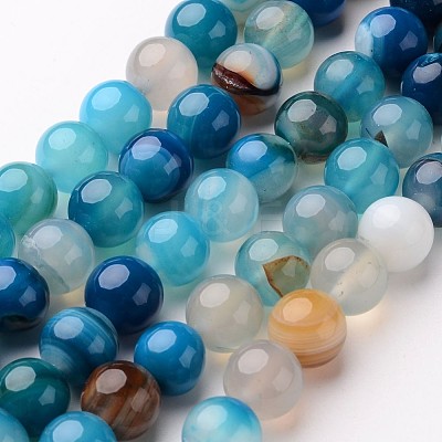 Natural Striped Agate/Banded Agate Beads Strands G-D845-01-6mm-1