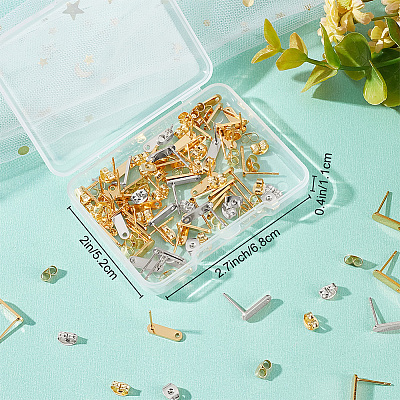 60Pcs 2 Colors 201 Stainless Steel Stud Earring Findings with Hole EJEW-BBC0002-15-1