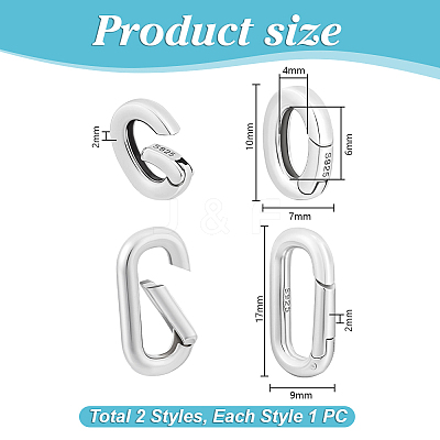 2Pcs 2 Styles 925 Sterling Silver Spring Gate Rings STER-PH0003-90-1