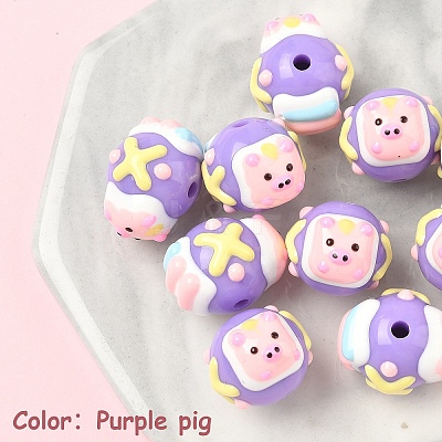 10Pcs Hand Painted Acrylic with Enamel Beads MACR-YW0003-28F-1