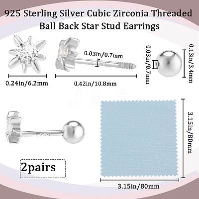 2 Pairs 925 Sterling Silver Micro Pave Clear Cubic Zirconia Flower Cartilage Earrings EJEW-BBC0001-57P-1