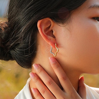 Two Tone 304 Stainless Steel Hoop Earrings EJEW-K257-02D-GP-1