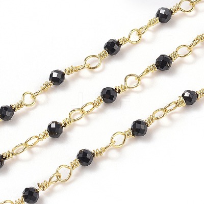 Natural Black Spinel Handmade Beaded Chains CHC-K008-A01-1