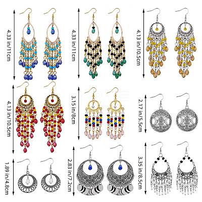 9Pairs 9 Style Horse Eye & Ring & Coin Chandelier Earrings EJEW-SW00010-1