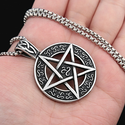Pentagram 304 Stainless Steel Pendant Necklaces for Men FS-WGA1565-01-1