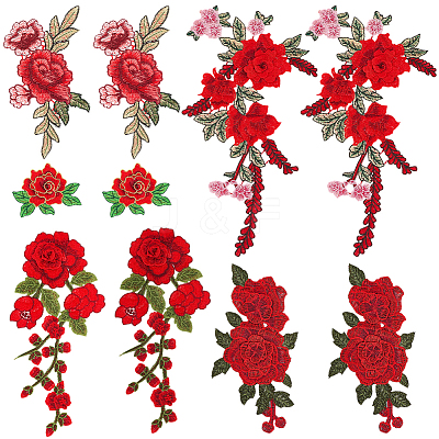 6Pcs 3 Styles & 2 Pairs 2 Styles Computerized Embroidery Cloth Iron on/Sew on Patches PATC-CY0003-97-1