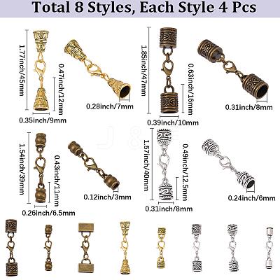 32Pcs 8 Styles Alloy Cord Ends HJEW-SC0003-08-1