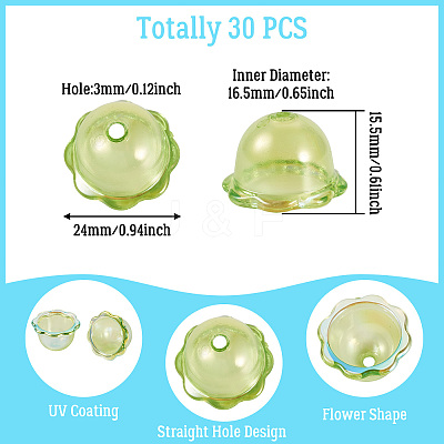 30Pcs UV Plating Acrylic Bead Caps PACR-TA0001-17E-1