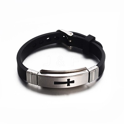 Jewelry Black Color Rubber Cord Bracelets BJEW-G468-28-1