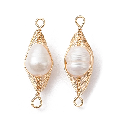 Natural Cultured Freshwater Pearl Copper Wire Wrapped Connector Charms PALLOY-JF02519-02-1