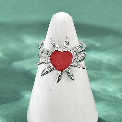 Heart Sun 304 Stainless Steel Enamel Finger Rings for Women RJEW-G355-08P-02-1