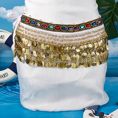 Golden Alloy Three Layers Flat Round Waist Belt AJEW-WH20002-09B-1