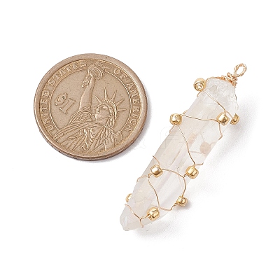 Copper Wired Electroplated Natural Quartz Crystal Pendants PALLOY-JF02626-01-1