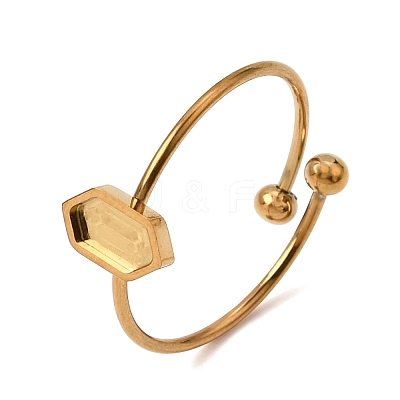 Hexagon 304 Stainless Steel Open Cuff Bangle Makings with Bezel Tray SA-CBABF3F-03G-04-1