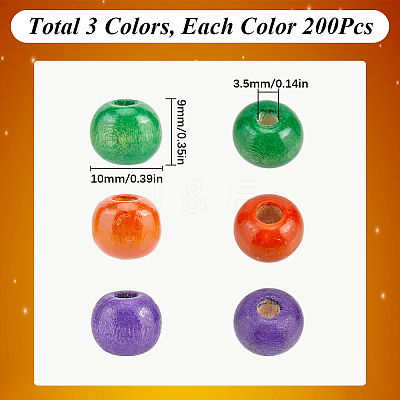 600Pcs 3 Colors Dyed Natural Wood Beads WOOD-SC0001-82A-1