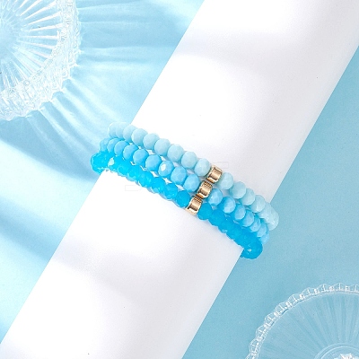 3Pcs Faceted Imitation Jade & Opaque Glass Rondelle Beaded Stretch Bracelets for Women BJEW-JB12563-01-1