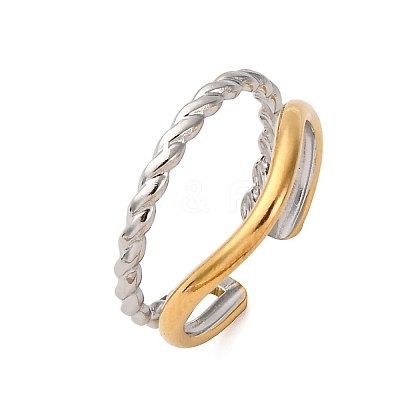 304 Stainless Steel Double Color Cuff Rings RJEW-S635-01GP-W-1