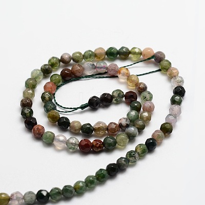 Faceted Natural Indian Agate Round Beads Strands X-G-E318A-4mm-01-1