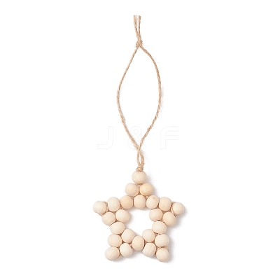 Star Natural Unfinished Wood Beaded Pendant Decorations HJEW-JM02842-02-1