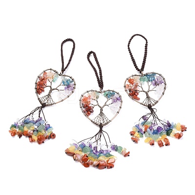 Wire Wrapped Chakra Chips Natural Gemstone Big Pendant Decorations HJEW-H057-01D-1