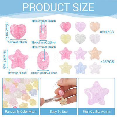 50Pcs 2 Styles Transparent Crackle Acrylic Beads OACR-TA0003-89-1